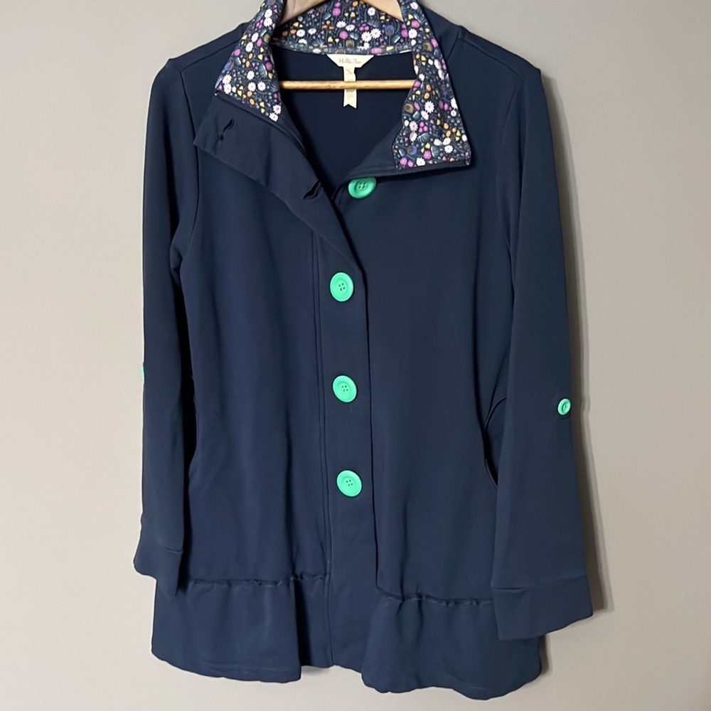 Matilda Jane A Million Little Things Navy Blue Jacket with Teal Buttons Size M